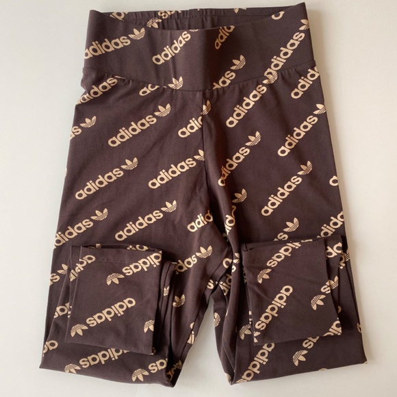 Adidas Originals Woman Logomania Repeat Logo Monogram Leggings Brown & Tan - Picture 3 of 7